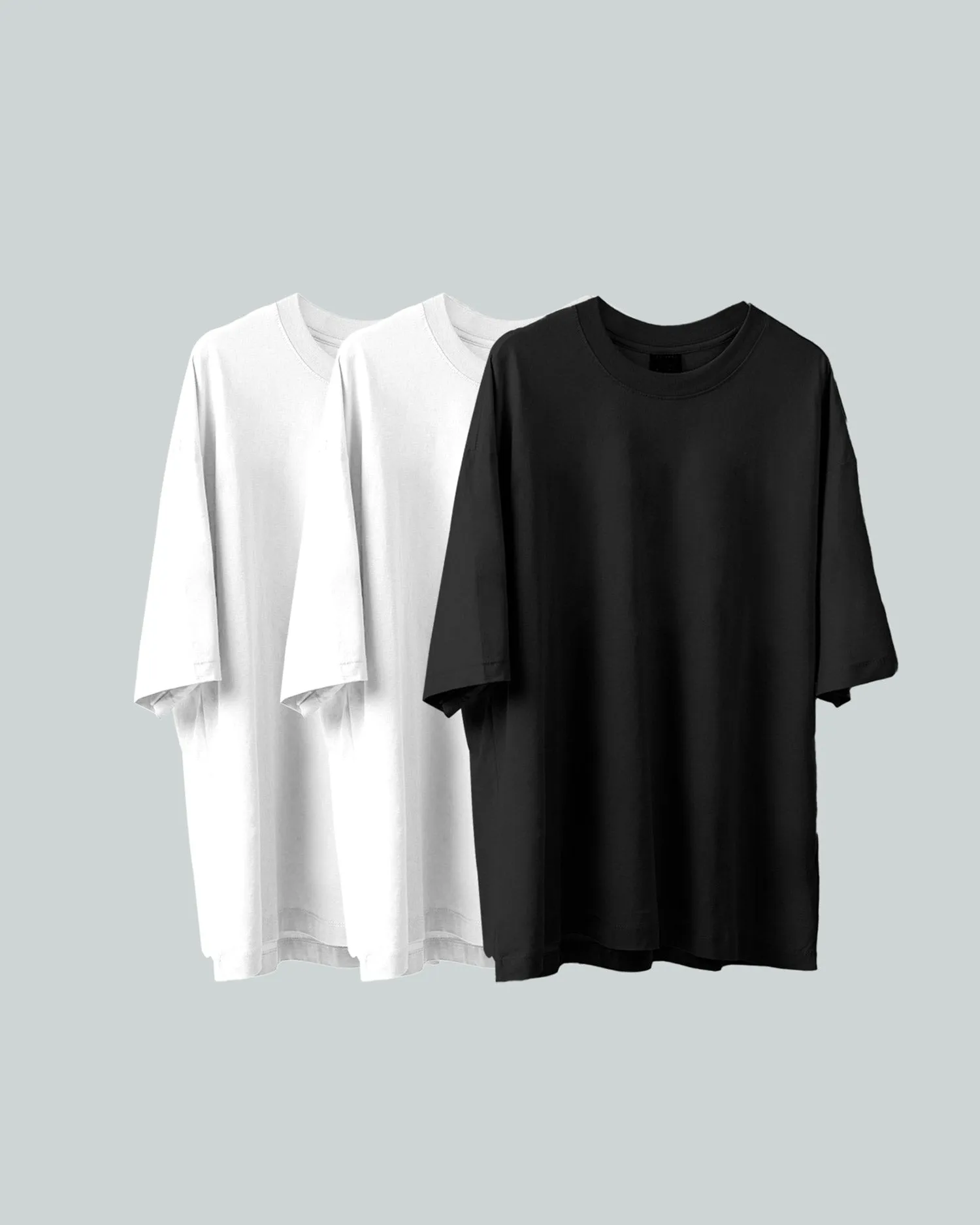 3 Camisetas Para Hombre Oversize Básicas - Negra y Blanca