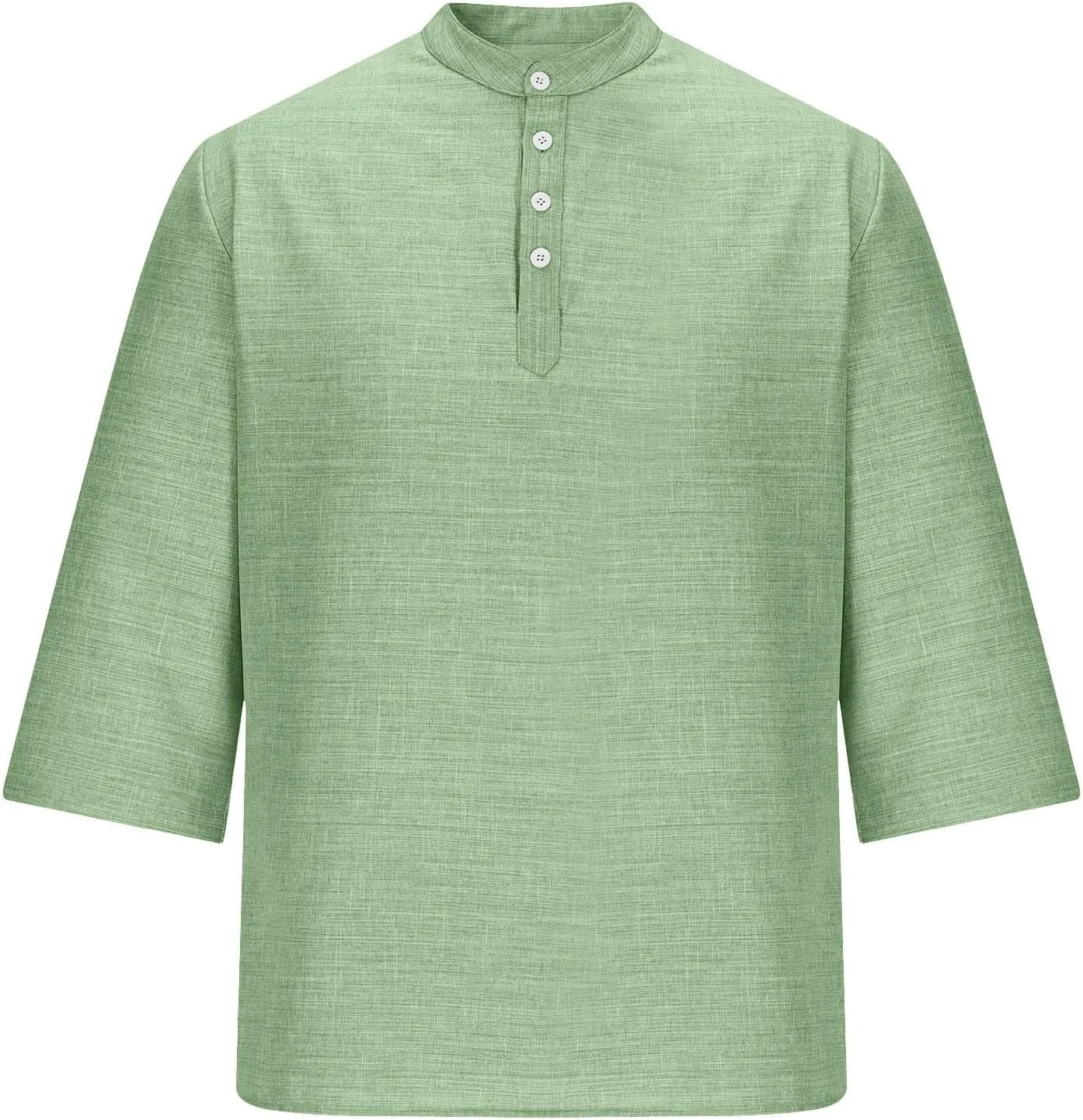 3/4 Length Sleeve Mens Shirts Casual Stylish V Neck Button Up Cotton Linen Henley Shirt Summer Beach Vacation Clothes