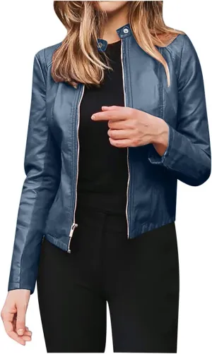 5665 Womens Winter Leather Jackets Black Zip Motorcycle Jacket Quilted Lightweight Coat Vegan Pu Leather Outerwear