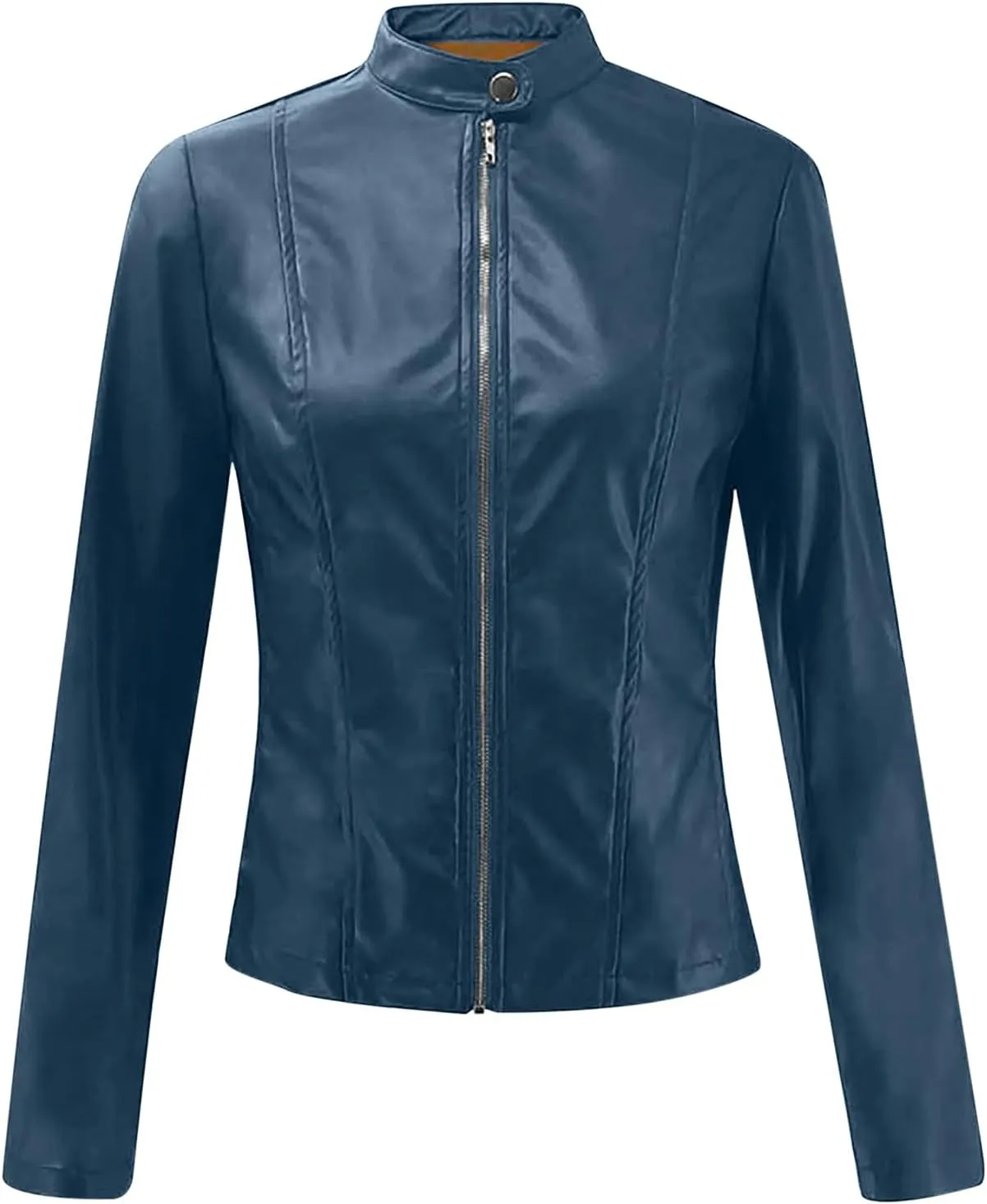 5665 Womens Winter Leather Jackets Black Zip Motorcycle Jacket Quilted Lightweight Coat Vegan Pu Leather Outerwear