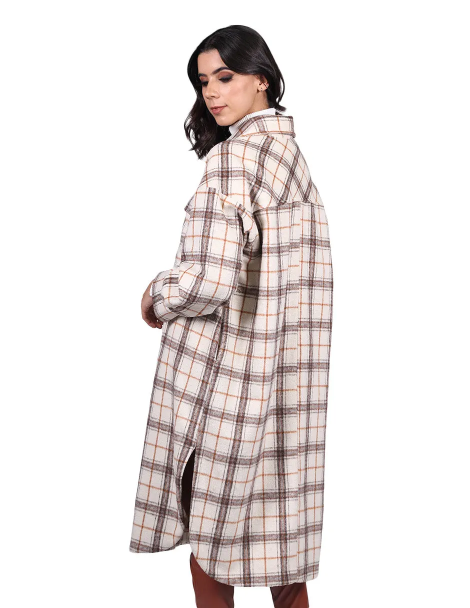 Abrigos Para Mujer Oversize Largo Cuadros Hueso T23102
