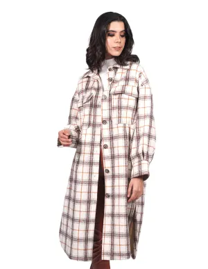 Abrigos Para Mujer Oversize Largo Cuadros Hueso T23102