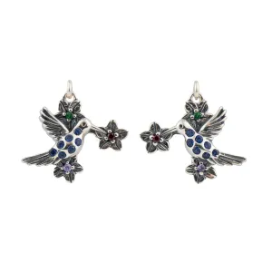 Aretes de plata con zirconias azules - Colección COLIBRÍ FLORES