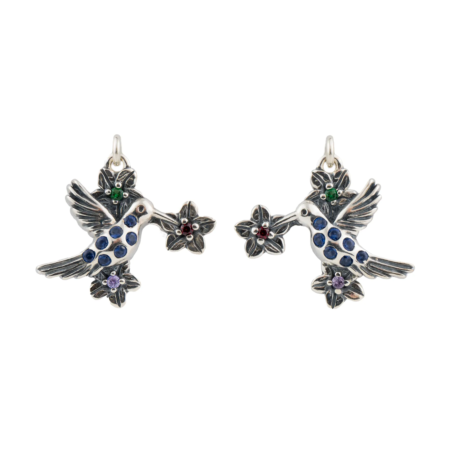 Aretes de plata con zirconias azules - Colección COLIBRÍ FLORES