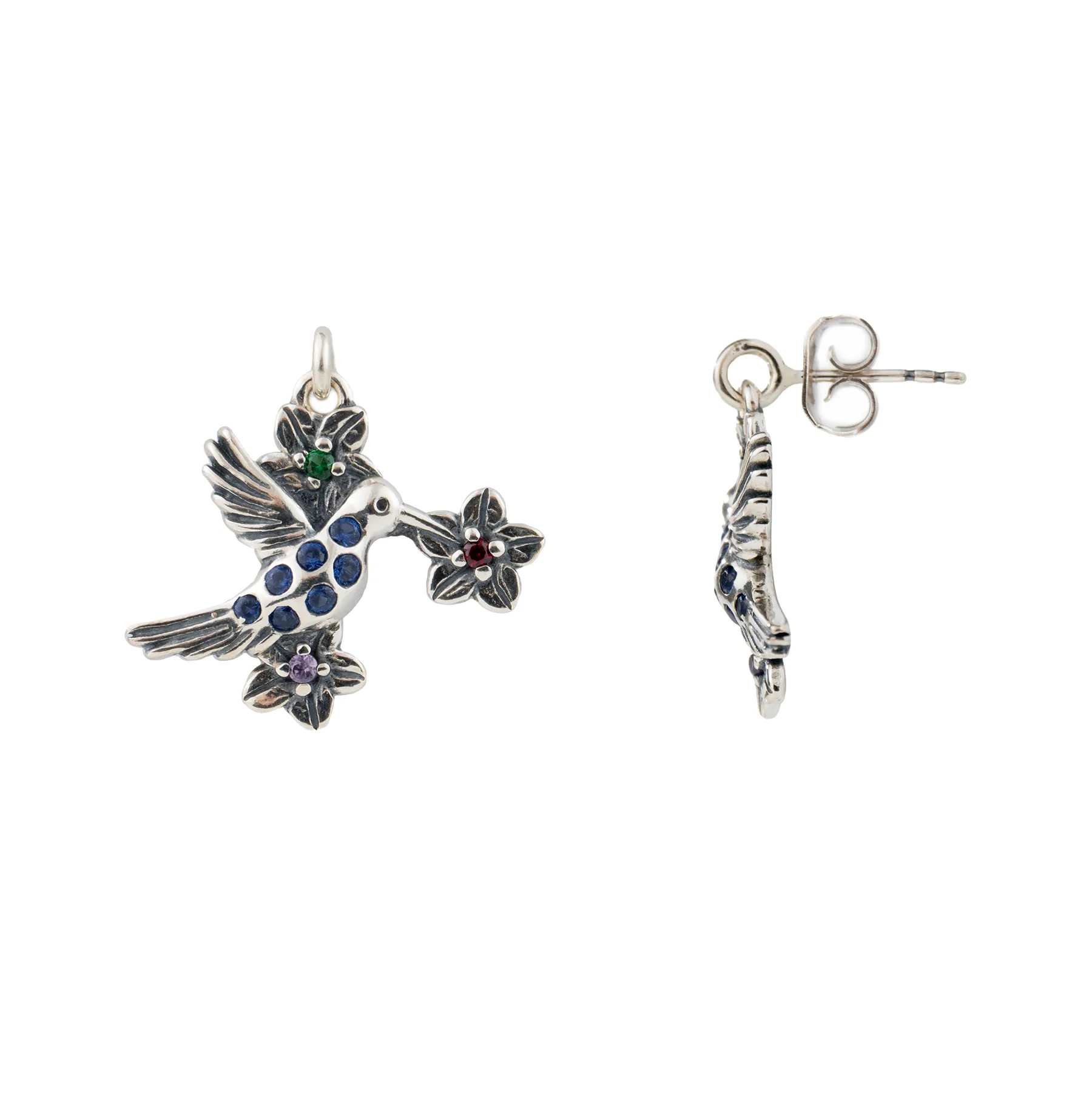 Aretes de plata con zirconias azules - Colección COLIBRÍ FLORES