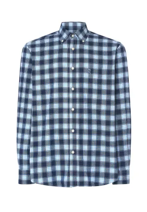 Camisa Hombre Franela Cuadros Algodón Invierno Premium con Bolsillo - Azul 0400_36