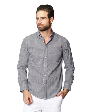 Camisas Para Hombre De Manga Larga Con Estampado De Cuadros Cuello Americano Regular Fit B41213 Negro