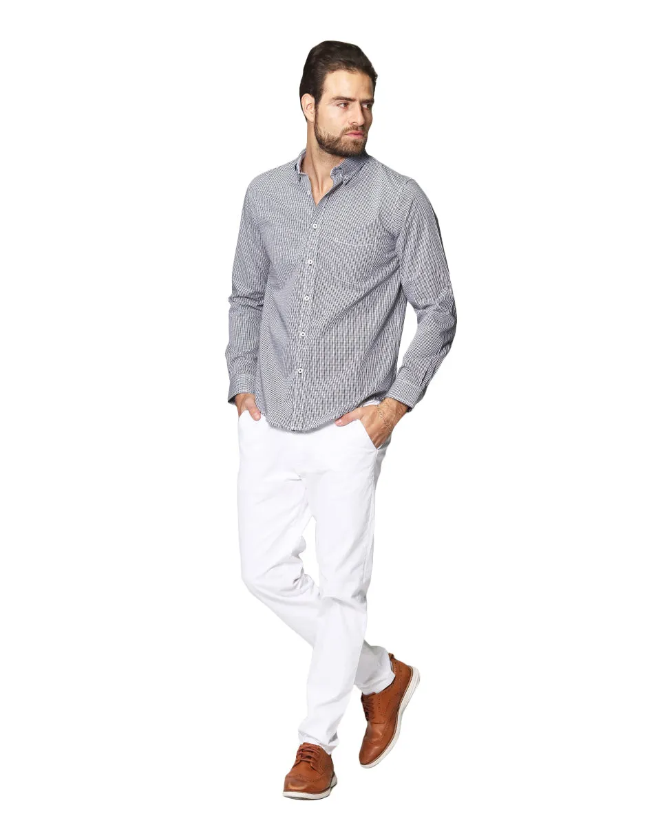 Camisas Para Hombre De Manga Larga Con Estampado De Cuadros Cuello Americano Regular Fit B41213 Negro