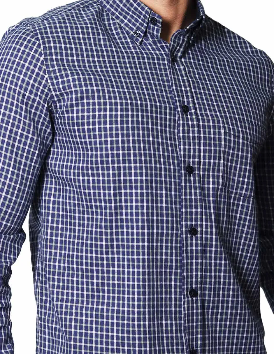Camisas Para Hombre De Manga Larga Con Estapado De Cuadros Regular Fit B35224 Marino