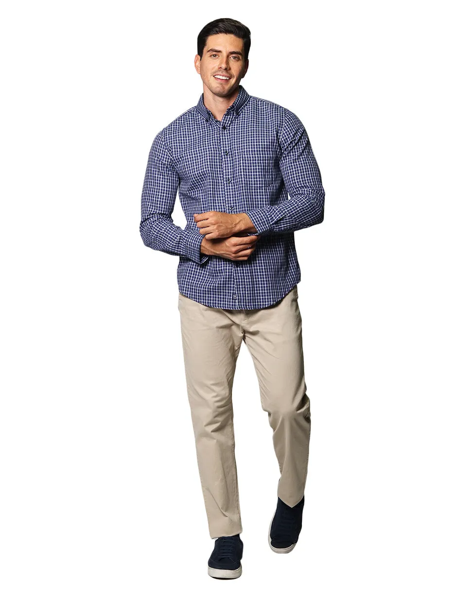 Camisas Para Hombre De Manga Larga Con Estapado De Cuadros Regular Fit B35224 Marino