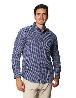Camisas Para Hombre De Manga Larga Con Estapado De Cuadros Regular Fit B35224 Marino