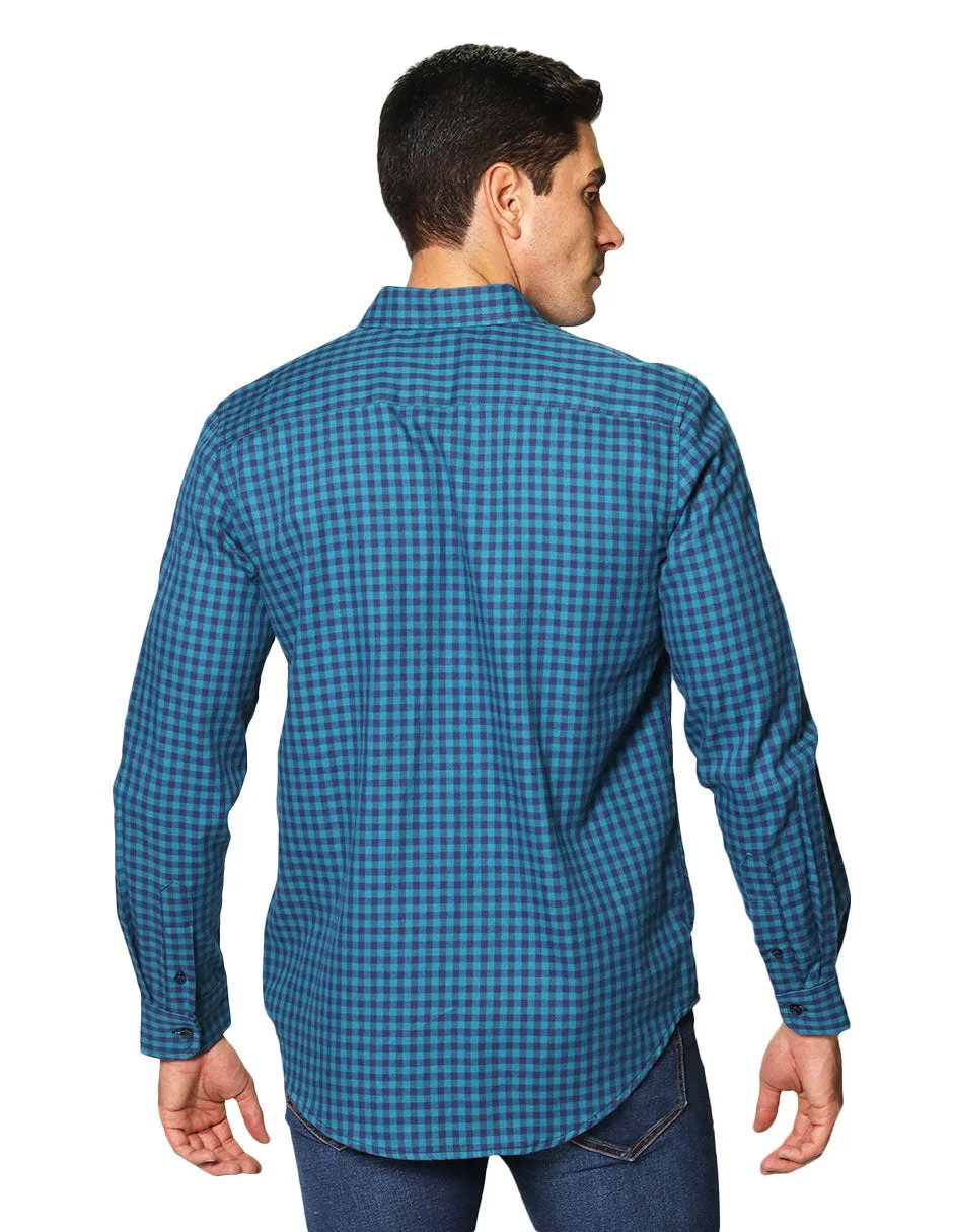 Camisas Para Hombre De Manga Larga Con Estapado De Cuadros Regular Fit B35225 Verde