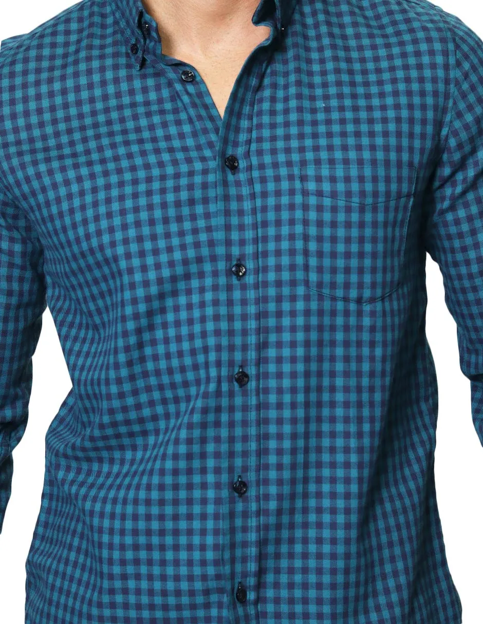 Camisas Para Hombre De Manga Larga Con Estapado De Cuadros Regular Fit B35225 Verde