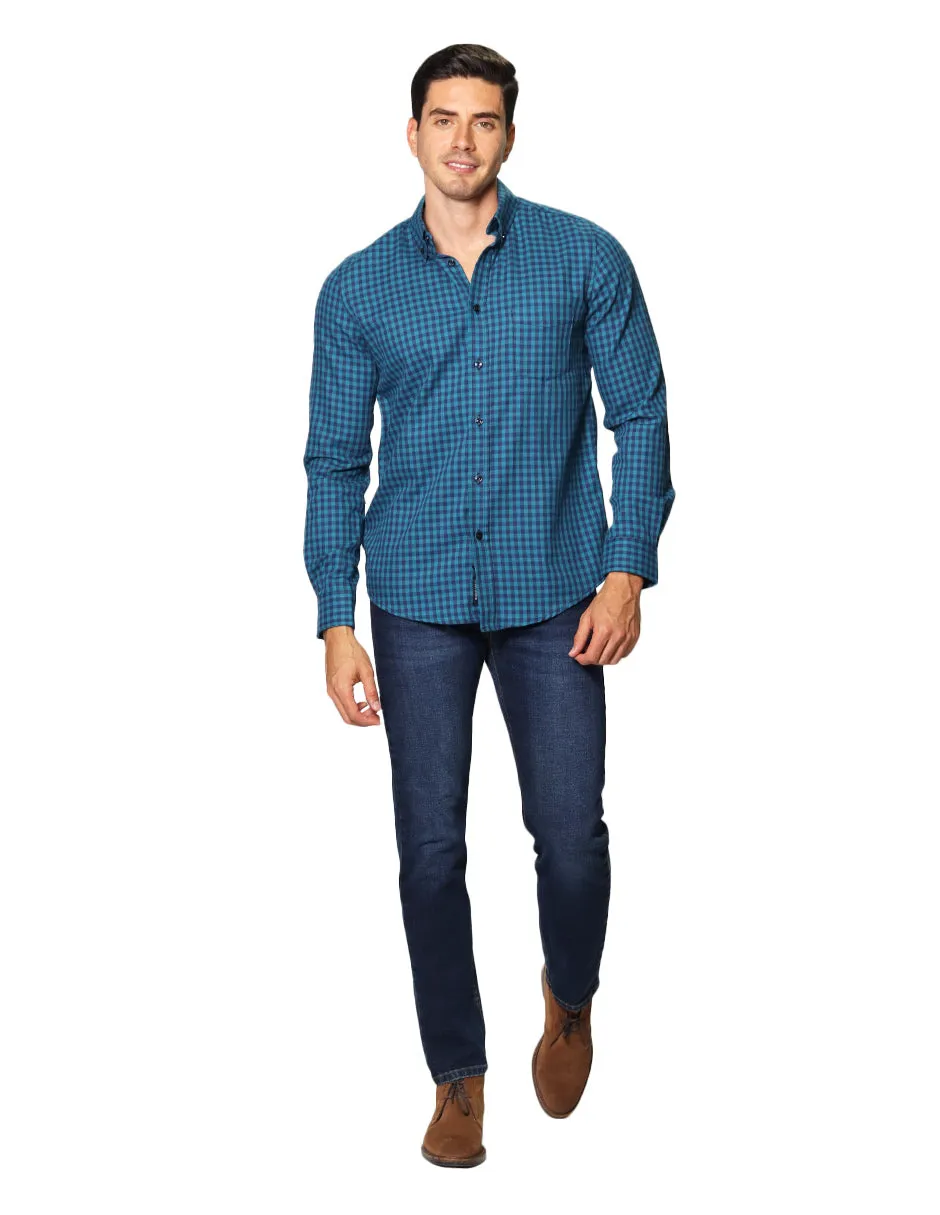 Camisas Para Hombre De Manga Larga Con Estapado De Cuadros Regular Fit B35225 Verde