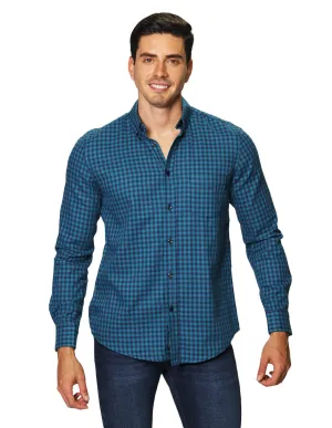 Camisas Para Hombre De Manga Larga Con Estapado De Cuadros Regular Fit B35225 Verde