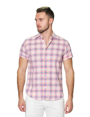 Camisas Para Hombre Manga Corta Estampado Cuadros Slim Fit B31363 Naranja