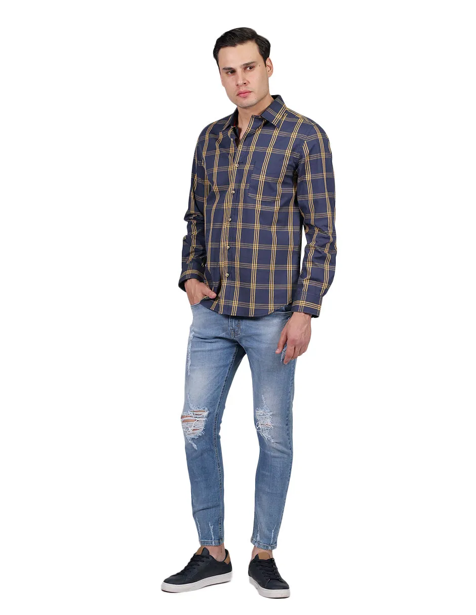 Camisas Para Hombre Manga Larga Cuadros Slim Fit Gris B25105