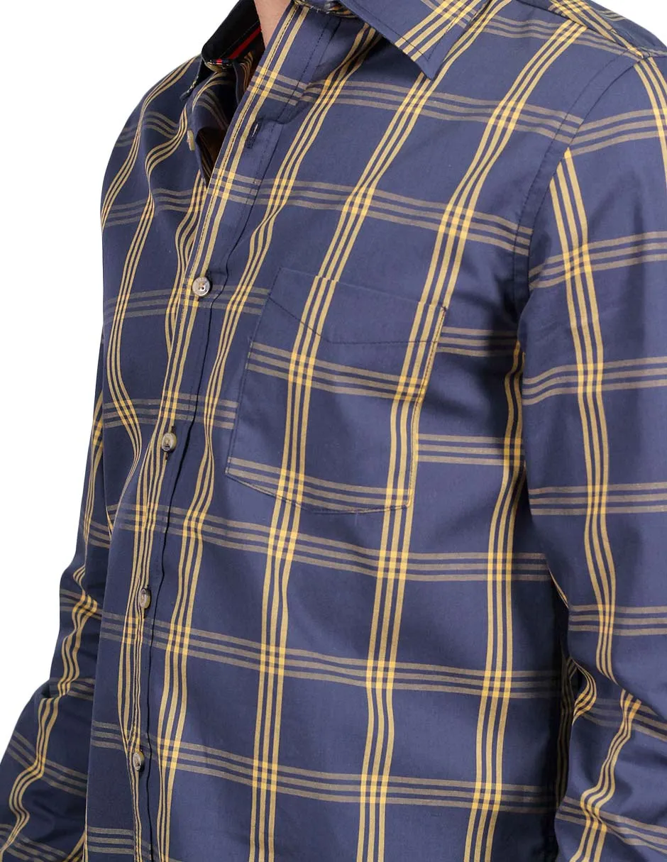 Camisas Para Hombre Manga Larga Cuadros Slim Fit Gris B25105