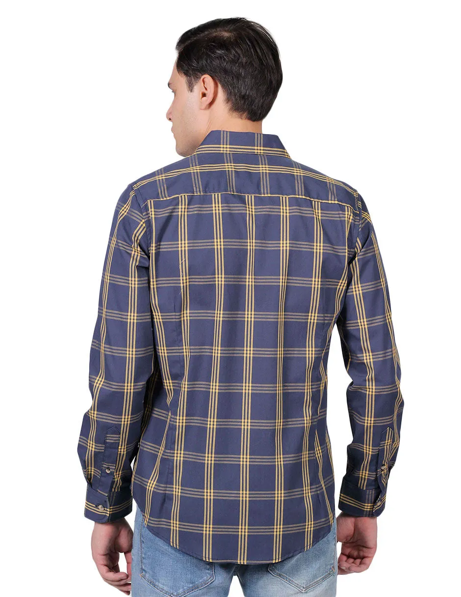 Camisas Para Hombre Manga Larga Cuadros Slim Fit Gris B25105
