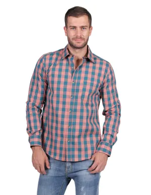 Camisas Para Hombre Manga Larga Cuadros Slim Fit Verde B25106