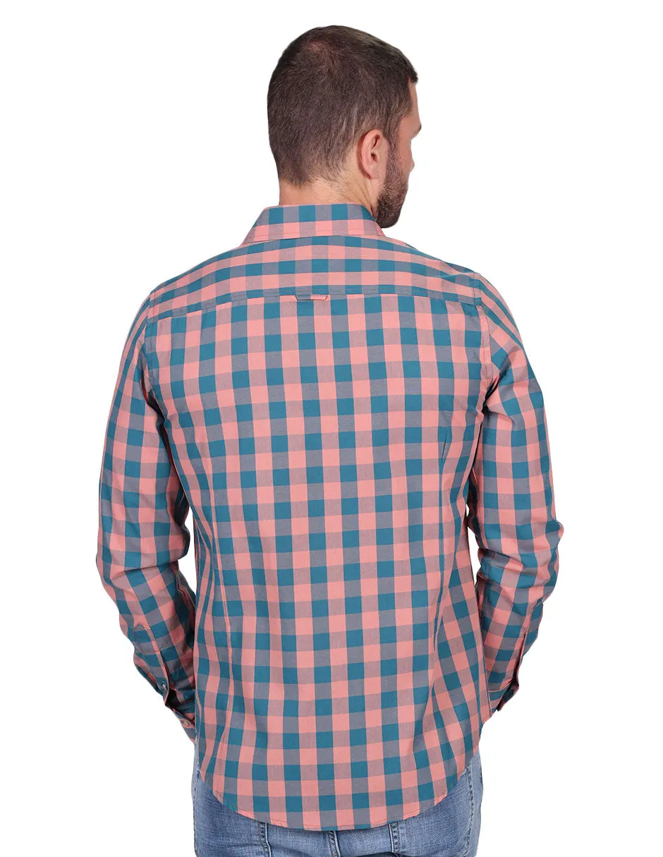 Camisas Para Hombre Manga Larga Cuadros Slim Fit Verde B25106