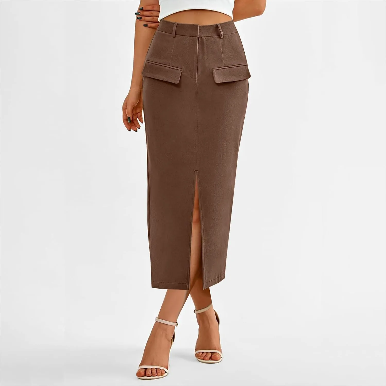 Cargo Skirts for Women High Waisted Midi Skirt Trendy Spring Summer Pencil Slit Dressy Casual Business Work Long Skirts