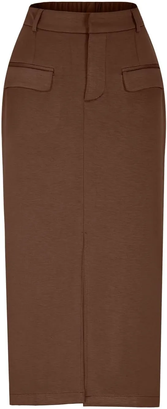 Cargo Skirts for Women High Waisted Midi Skirt Trendy Spring Summer Pencil Slit Dressy Casual Business Work Long Skirts
