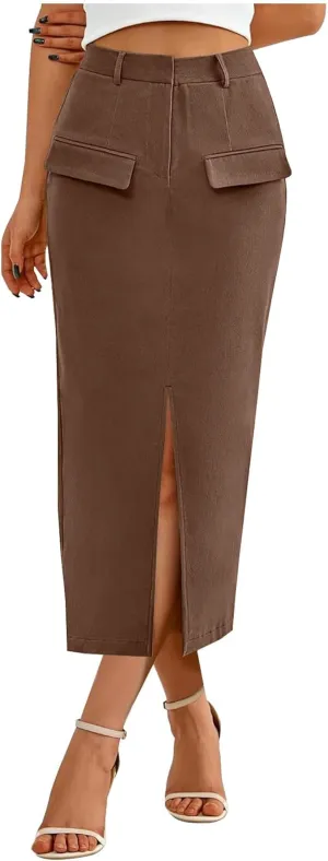 Cargo Skirts for Women High Waisted Midi Skirt Trendy Spring Summer Pencil Slit Dressy Casual Business Work Long Skirts