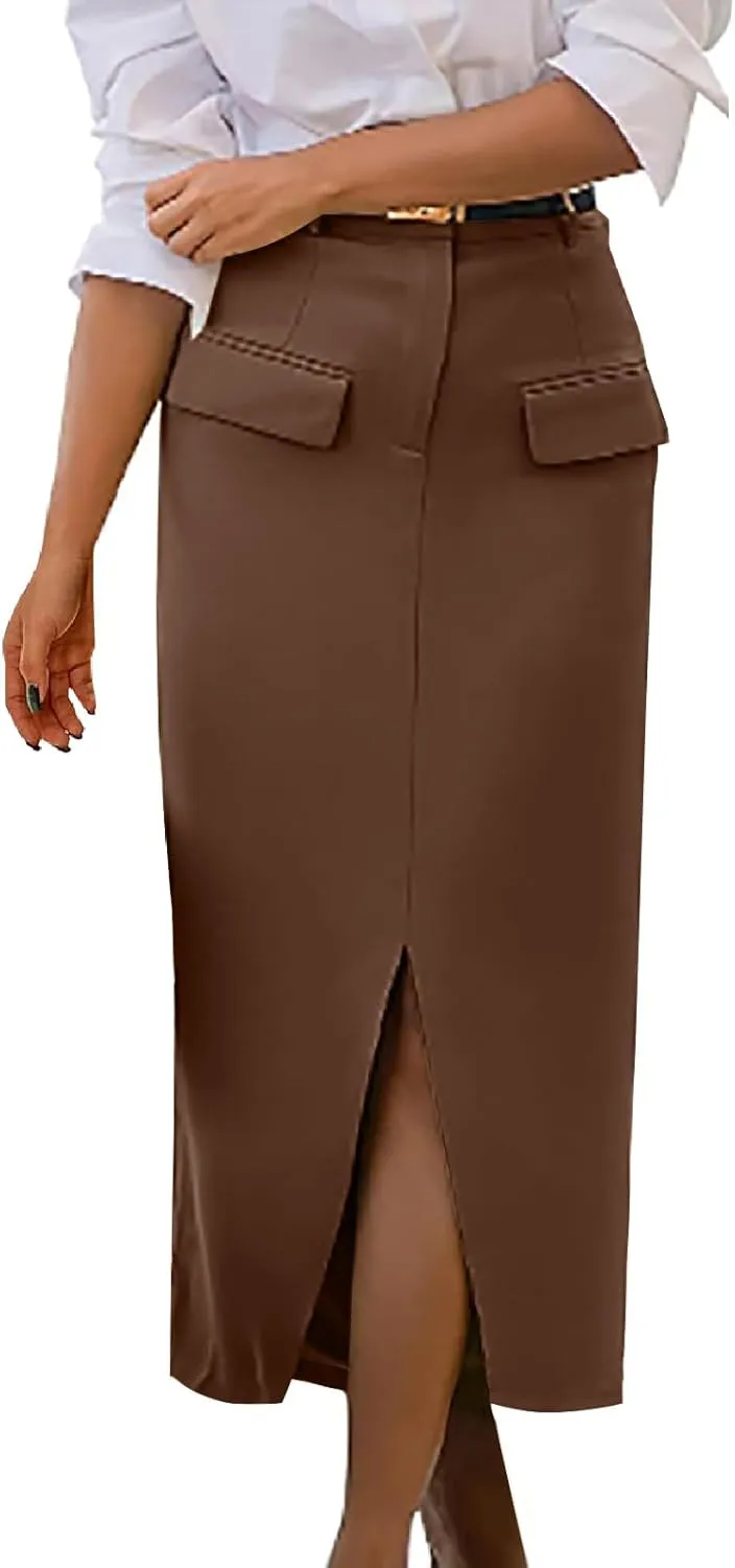 Cargo Skirts for Women High Waisted Midi Skirt Trendy Spring Summer Pencil Slit Dressy Casual Business Work Long Skirts