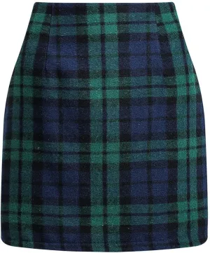 COTECRAM Plaid Mini Skirts for Women Trendy High Waisted Fall Winter Wool Bodycon Pencil Midi Skirts A-line