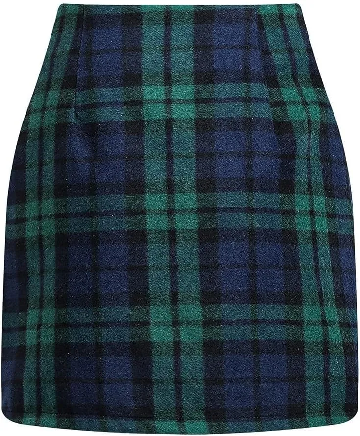 COTECRAM Plaid Mini Skirts for Women Trendy High Waisted Fall Winter Wool Bodycon Pencil Midi Skirts A-line