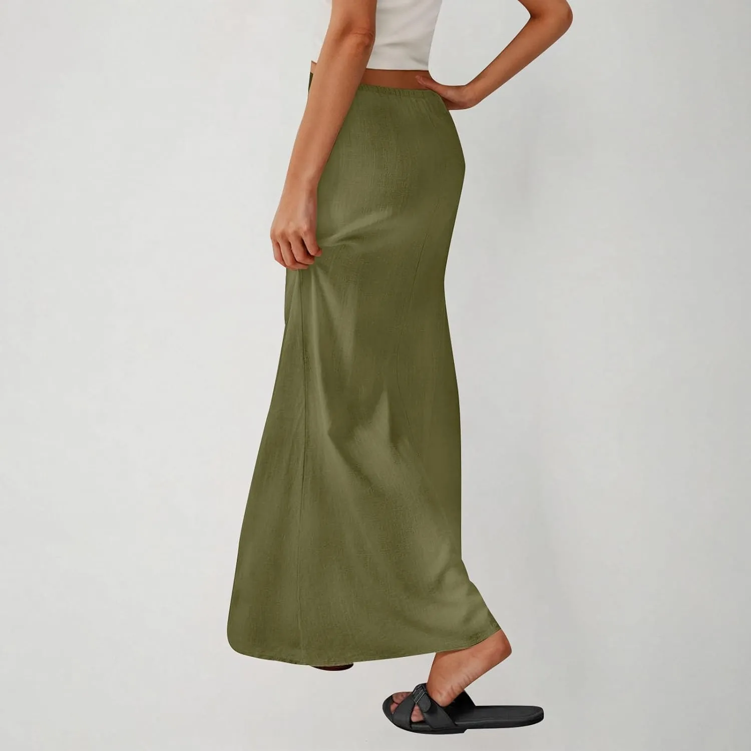 Cotton Linen Maxi Skirts for Women 2025 Drawstring Elastic High Rise Dress A Line Cute Vacation Boho Long Flowy Skirts