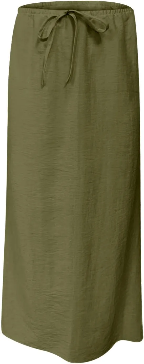 Cotton Linen Maxi Skirts for Women 2025 Drawstring Elastic High Rise Dress A Line Cute Vacation Boho Long Flowy Skirts
