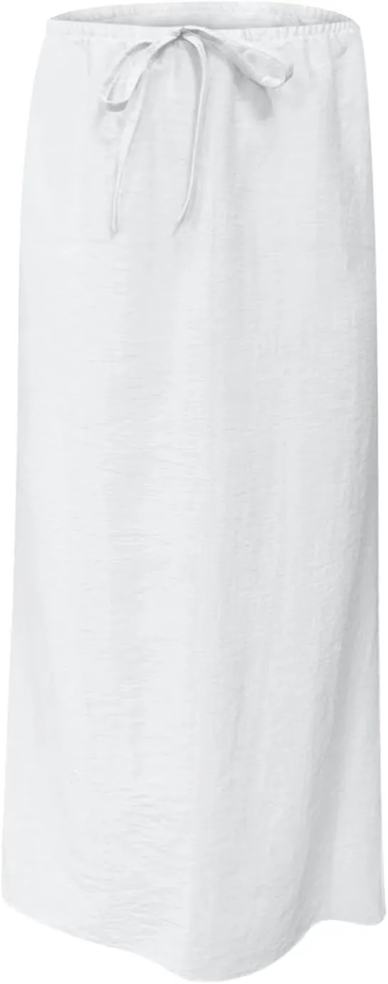 Cotton Linen Maxi Skirts for Women 2025 Drawstring Elastic High Rise Dress A Line Cute Vacation Boho Long Flowy Skirts