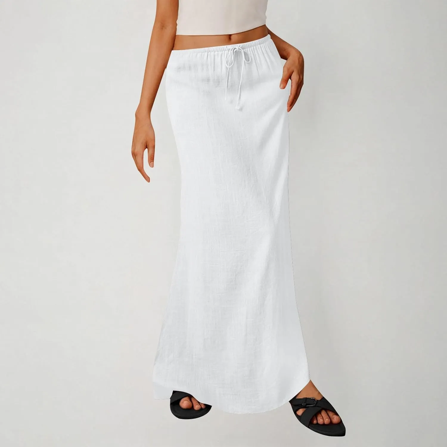 Cotton Linen Maxi Skirts for Women 2025 Drawstring Elastic High Rise Dress A Line Cute Vacation Boho Long Flowy Skirts