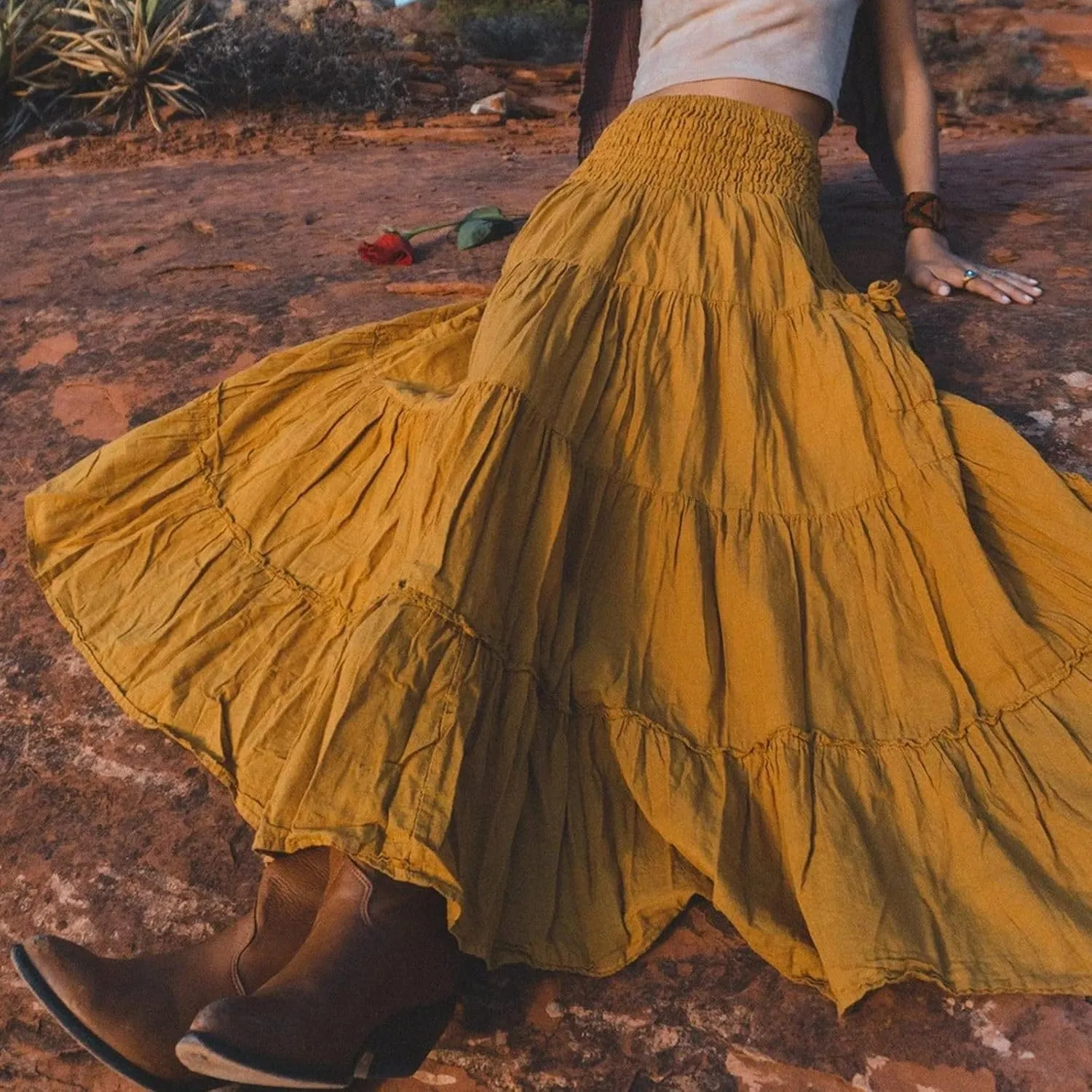 Floral Maxi Skirt for Women Summer Comfy Tiered Elastic High Waisted Skirts 2025 Vacation A-Line Flowy Swing Long Skirts