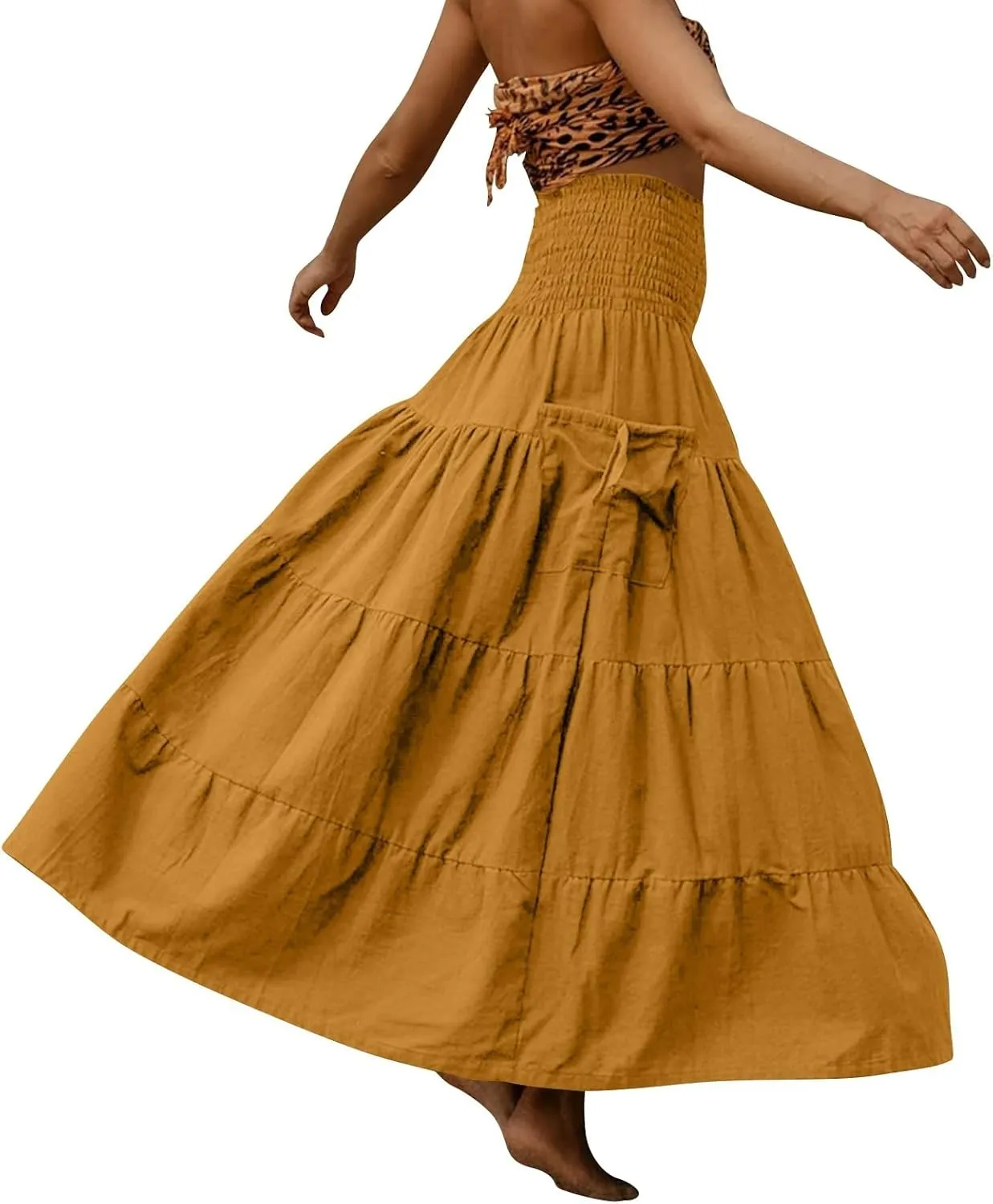 Floral Maxi Skirt for Women Summer Comfy Tiered Elastic High Waisted Skirts 2025 Vacation A-Line Flowy Swing Long Skirts