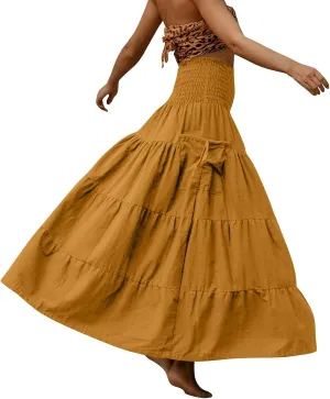 Floral Maxi Skirt for Women Summer Comfy Tiered Elastic High Waisted Skirts 2025 Vacation A-Line Flowy Swing Long Skirts