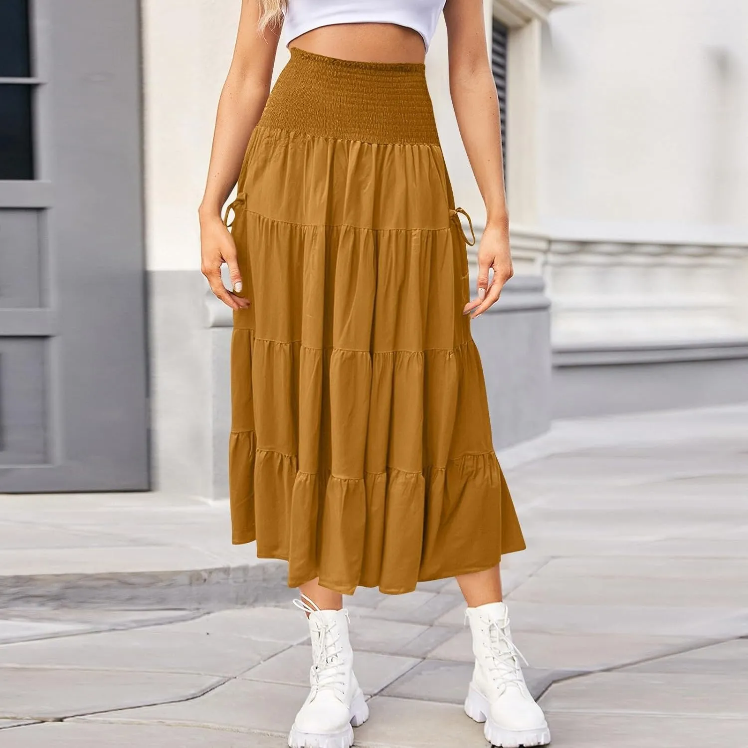 Floral Maxi Skirt for Women Summer Comfy Tiered Elastic High Waisted Skirts 2025 Vacation A-Line Flowy Swing Long Skirts