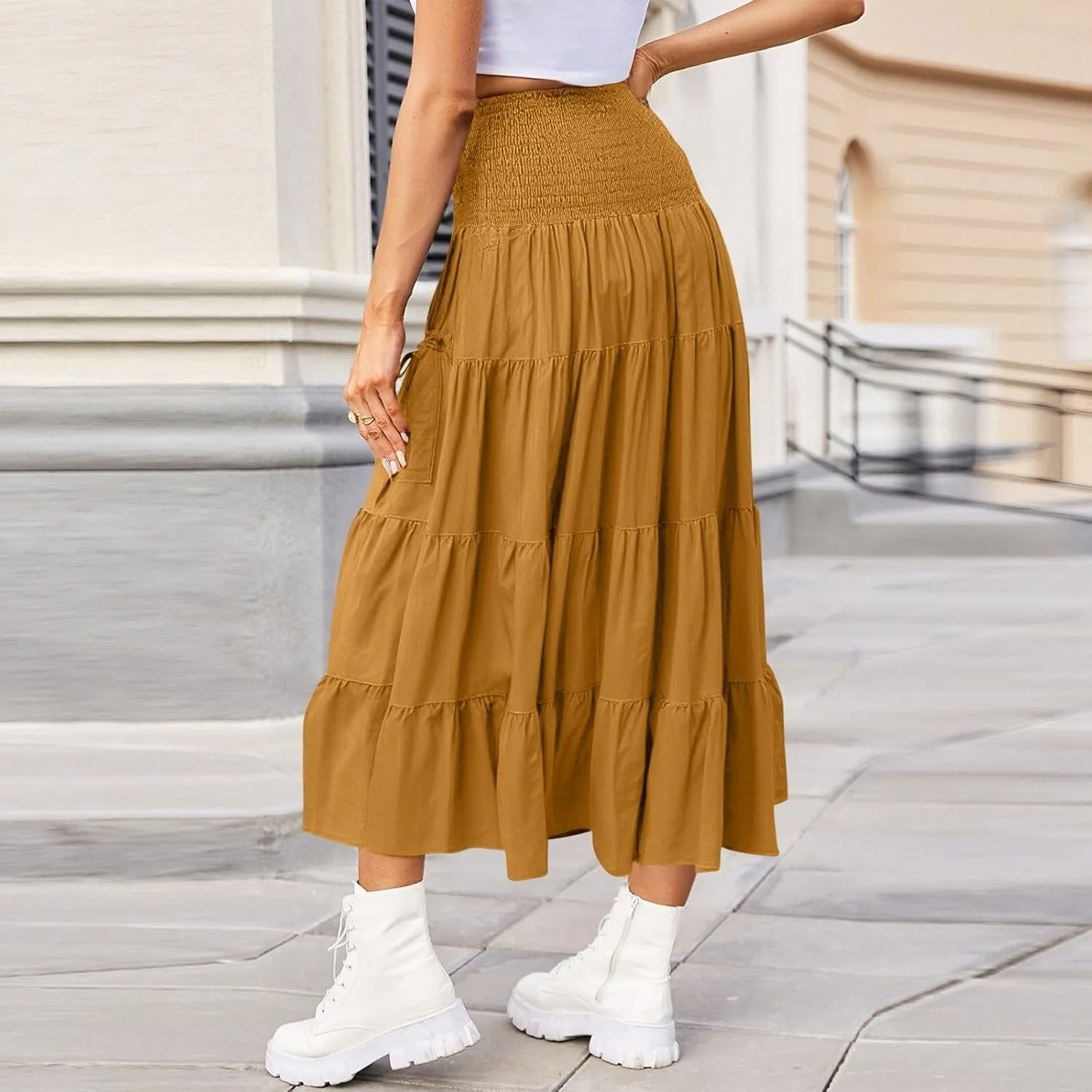 Floral Maxi Skirt for Women Summer Comfy Tiered Elastic High Waisted Skirts 2025 Vacation A-Line Flowy Swing Long Skirts