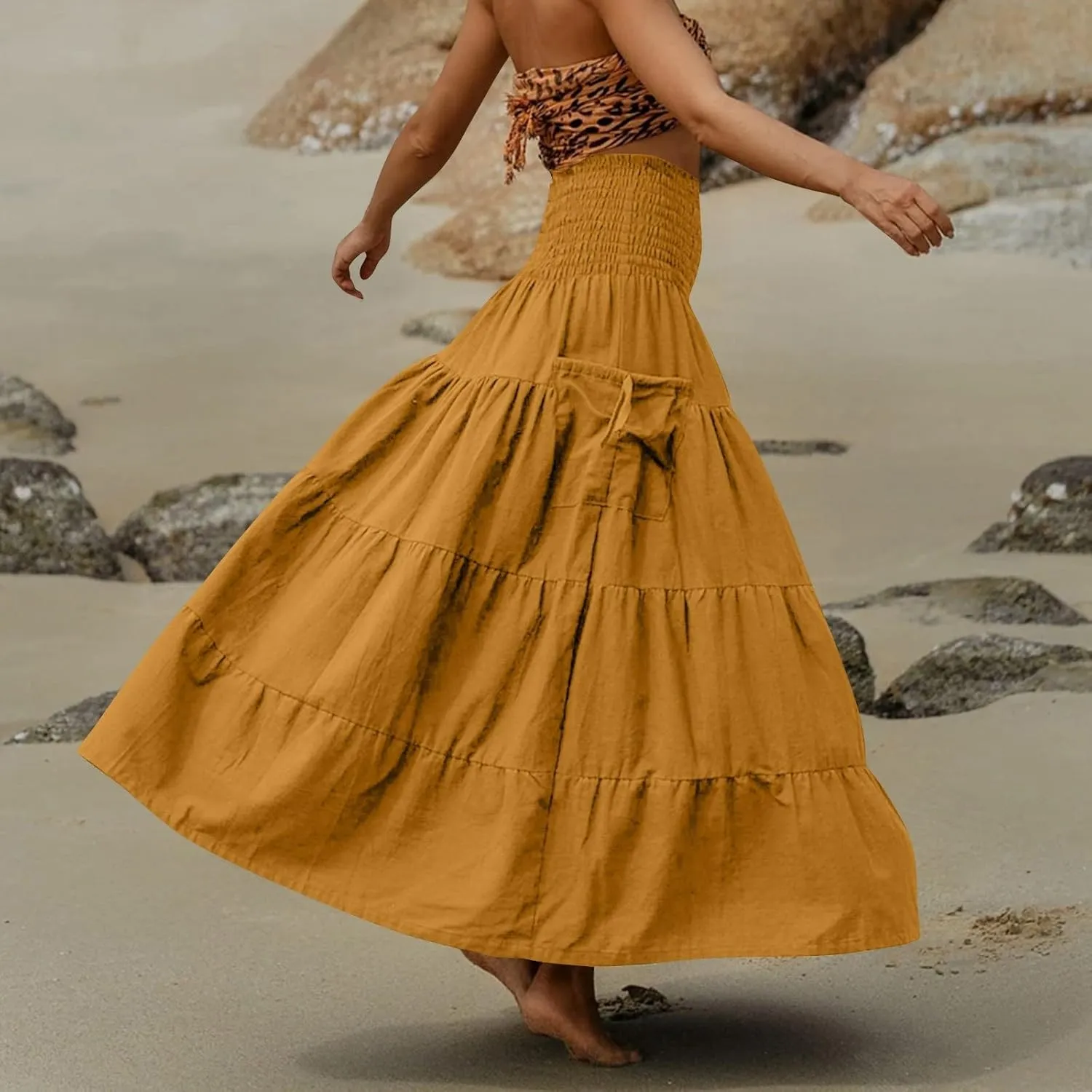 Floral Maxi Skirt for Women Summer Comfy Tiered Elastic High Waisted Skirts 2025 Vacation A-Line Flowy Swing Long Skirts