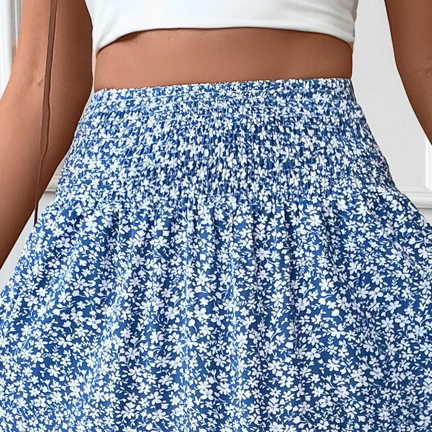Floral Maxi Skirts for Women 2025 Boho Smocked High Waisted Aline Long Skirts Summer Vacation Beach Skirt with Pocket