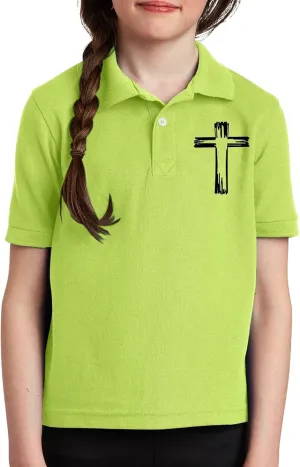 Girls Cross Embroidery Golf Polo Shirts Kids Short Sleeve School Uniforms Teen Summer Button Down Collar Shirt