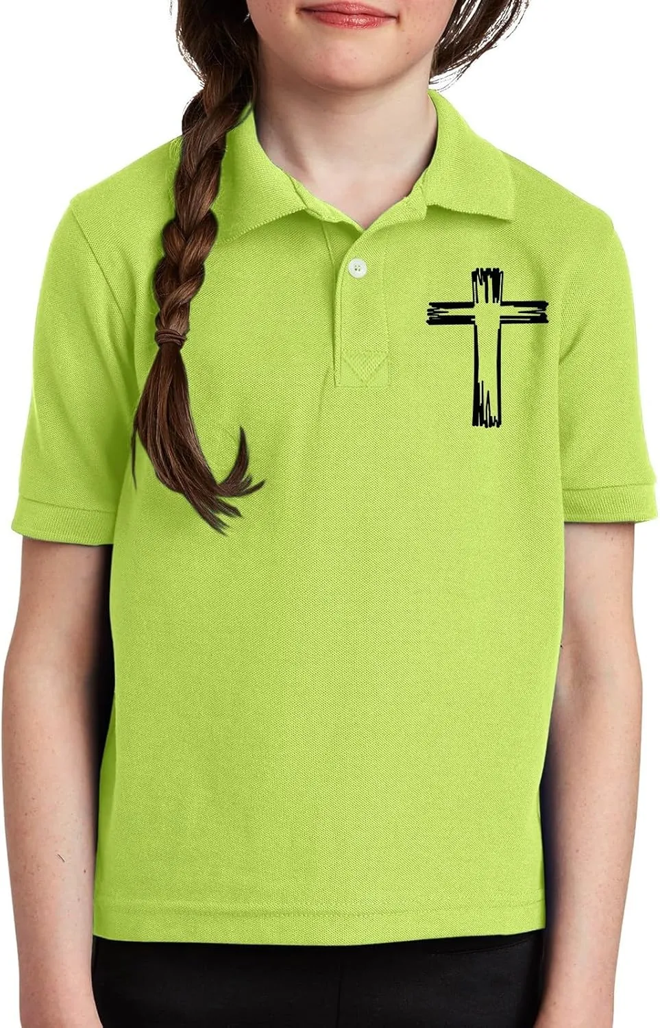 Girls Cross Embroidery Golf Polo Shirts Kids Short Sleeve School Uniforms Teen Summer Button Down Collar Shirt
