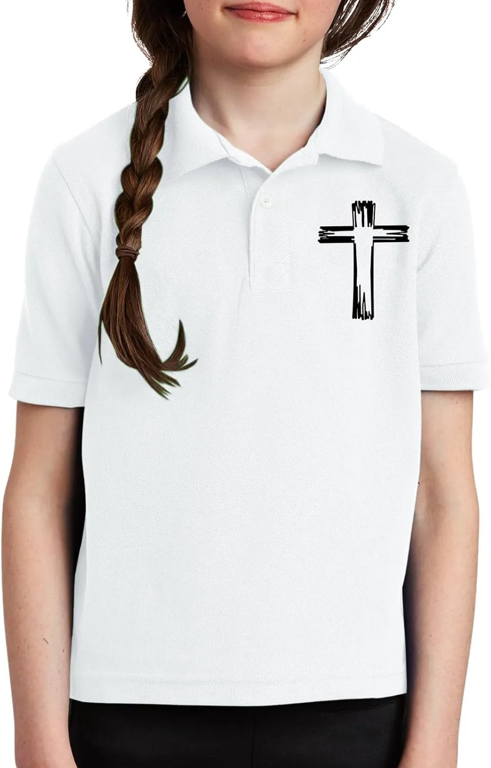 Girls Cross Embroidery Golf Polo Shirts Kids Short Sleeve School Uniforms Teen Summer Button Down Collar Shirt