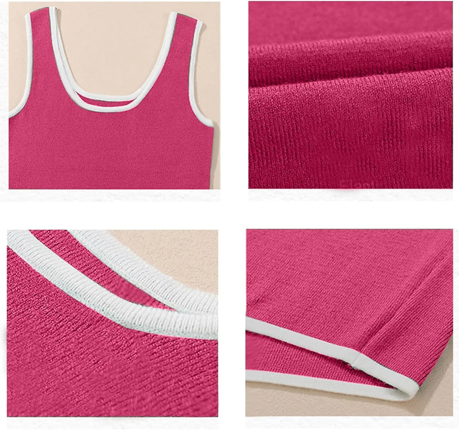 Knit Tank Tops for Women Summer Racer Back White Trim Vest Crewneck Sleeveless Tops Light Track Breathable Shirts