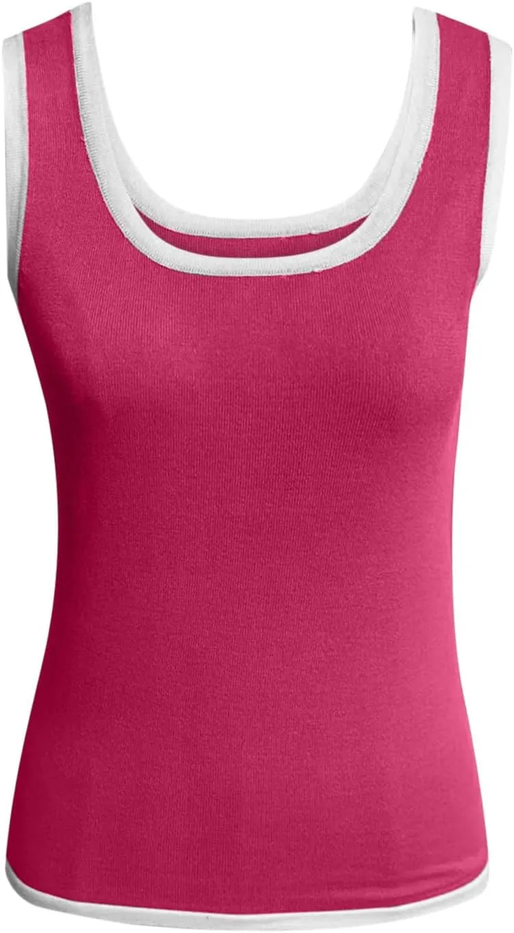 Knit Tank Tops for Women Summer Racer Back White Trim Vest Crewneck Sleeveless Tops Light Track Breathable Shirts
