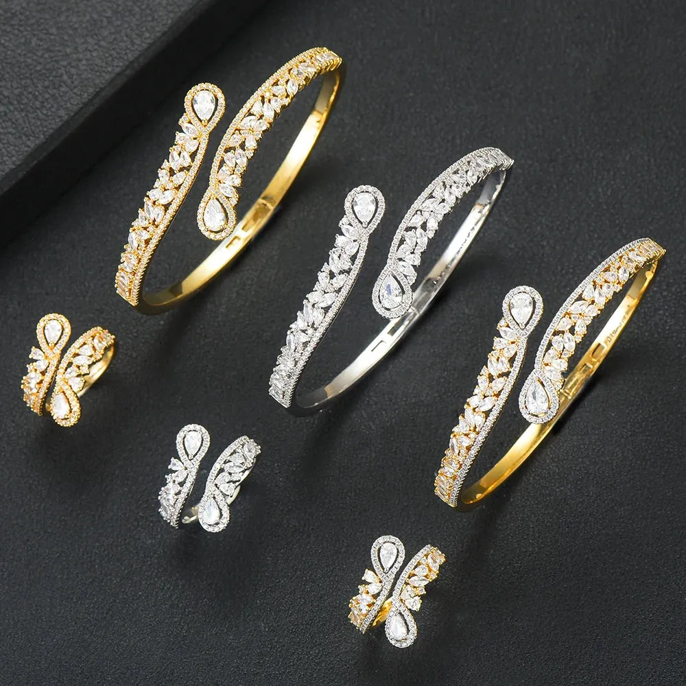 Luxury finely Peacock tail Bangle Ring Sets for Women Wedding Dubai Bridal Bangle Ring Sets
