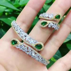 Luxury finely Peacock tail Bangle Ring Sets for Women Wedding Dubai Bridal Bangle Ring Sets