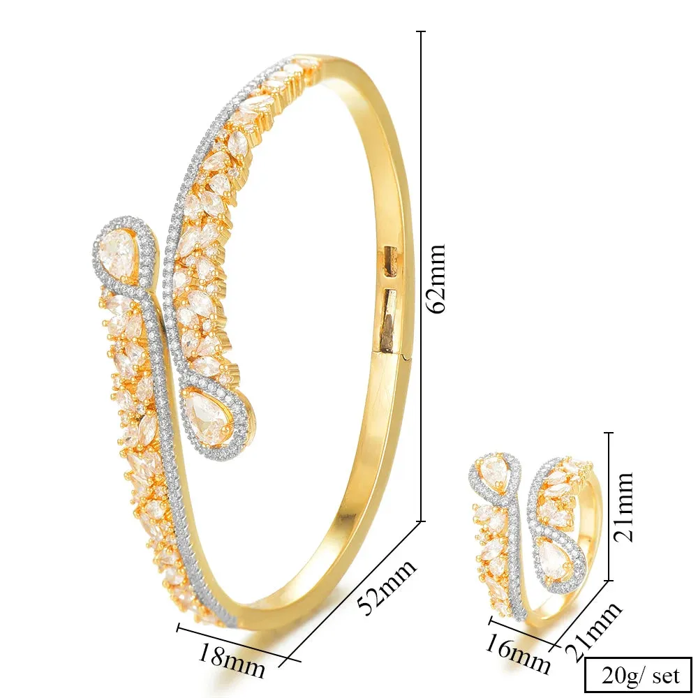 Luxury finely Peacock tail Bangle Ring Sets for Women Wedding Dubai Bridal Bangle Ring Sets